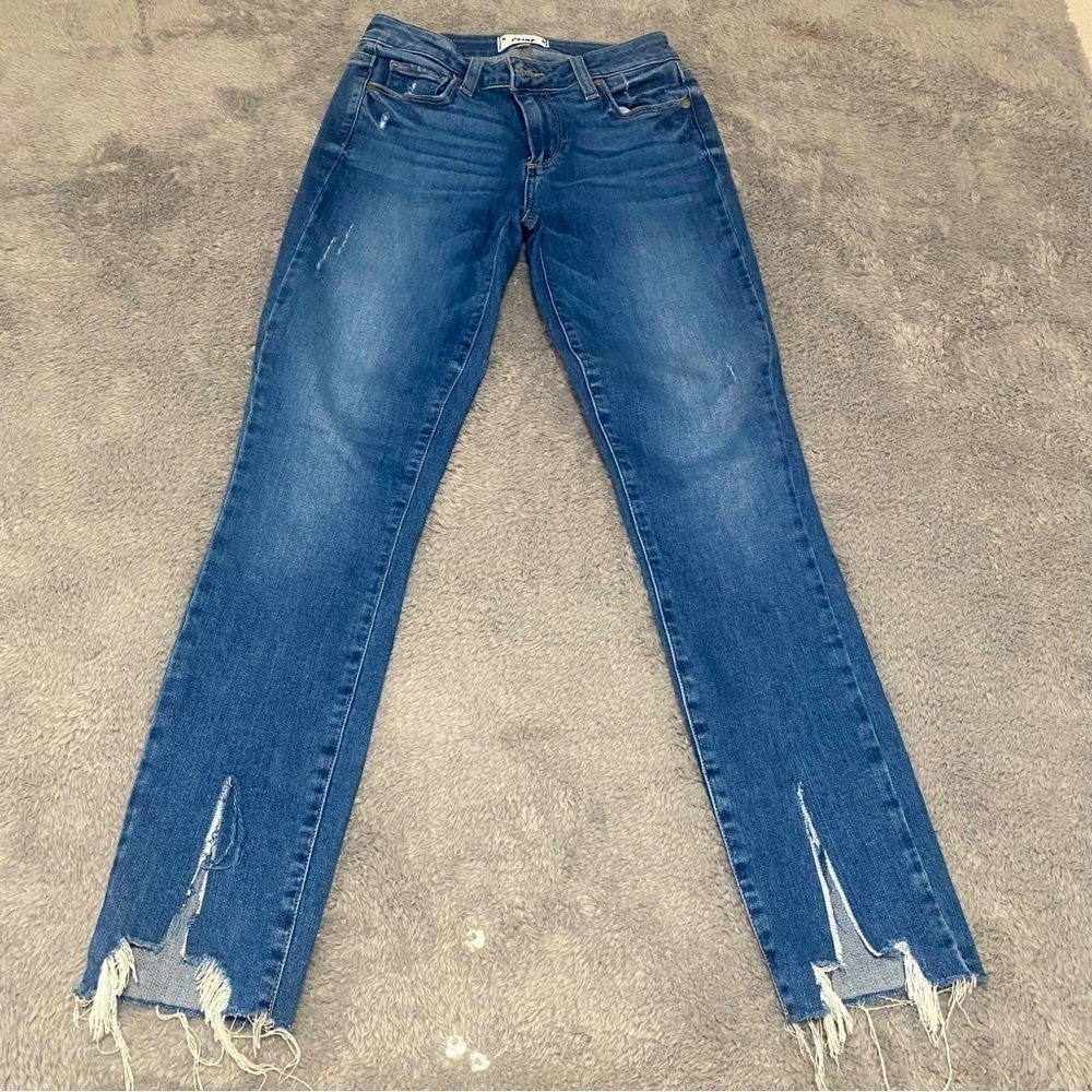 Anthropologie PAIGE Verdugo Ankle Raw Hem Flo Destructive Jeans Dark Wash Sz 26